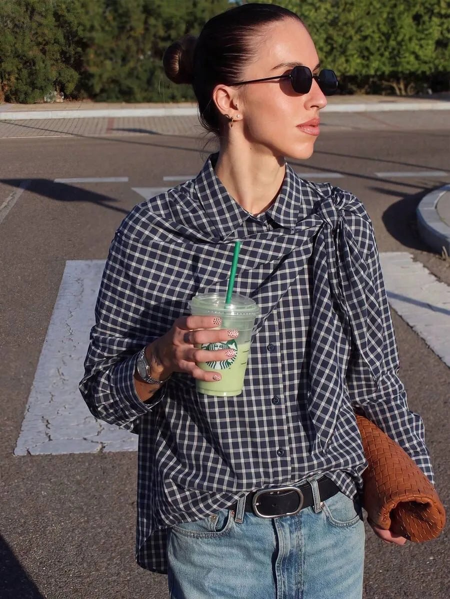 ZEYA - Nicole Plaid Scarf-Tie Shirt