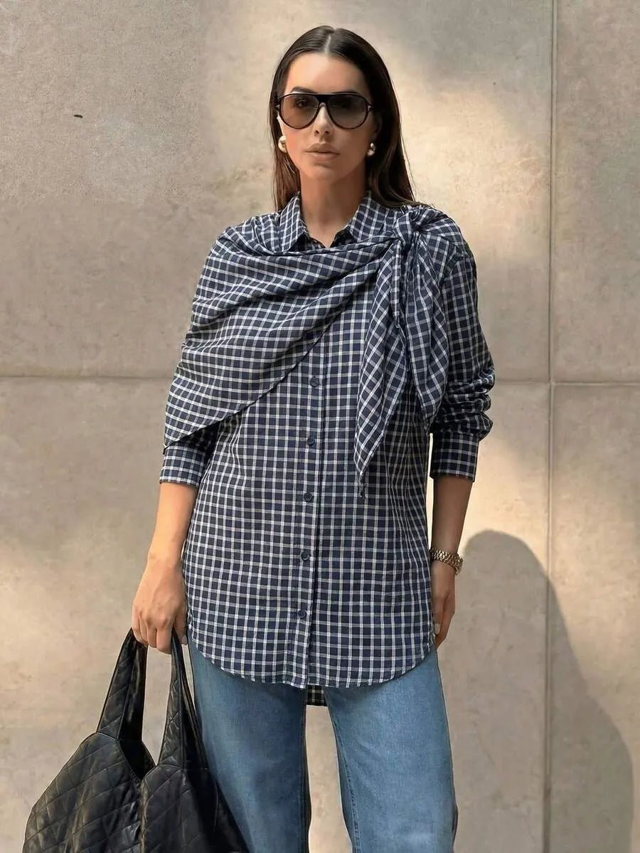 ZEYA - Nicole Plaid Scarf-Tie Shirt