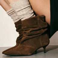 Nina Faux Suede Ruched Ankle Boots