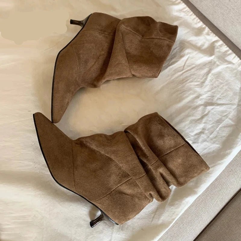 ZEYA - Nina Faux Suede Ruched Ankle Boots