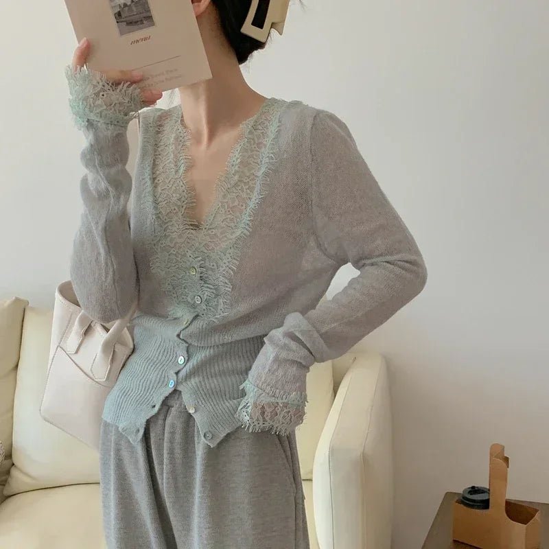 ZEYA - Olive Knitted Lace Cardigan