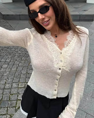 Olive Knitted Lace Cardigan