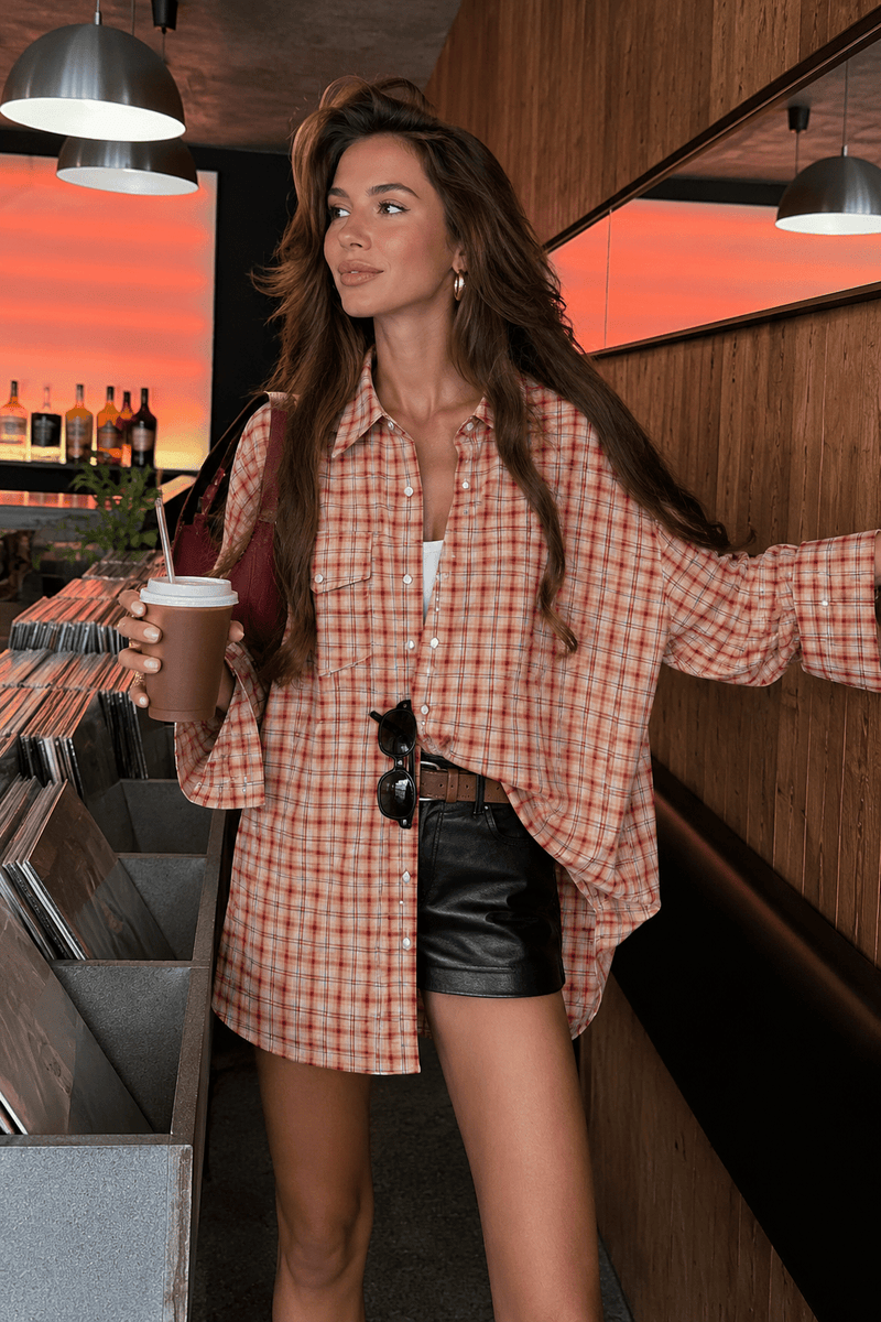 Olivia Oversized Plaid Shirt Blouse