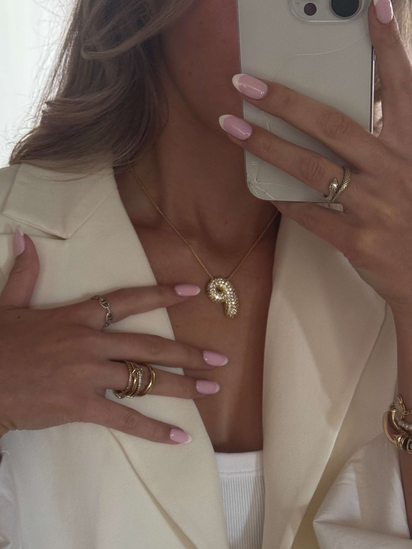 ZEYA - Pavé Bubble Initial Pendant Necklace