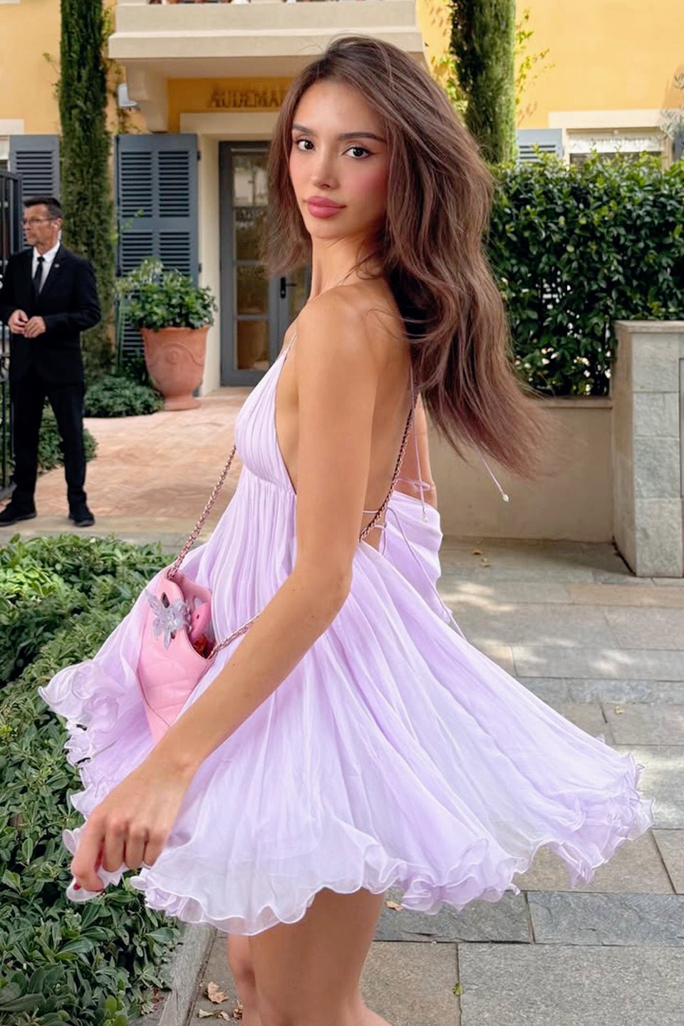 ZEYA - Priscilla Backless Deep V - Neck Mini Dress