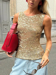 Ria Pailletten Häkel Tanktop
