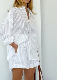Rinaya Streifen-Set aus Baumwolle: Hemd und Shorts