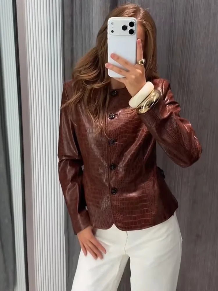 ZEYA - Ruth Croc Embossed Faux Leather Jacket