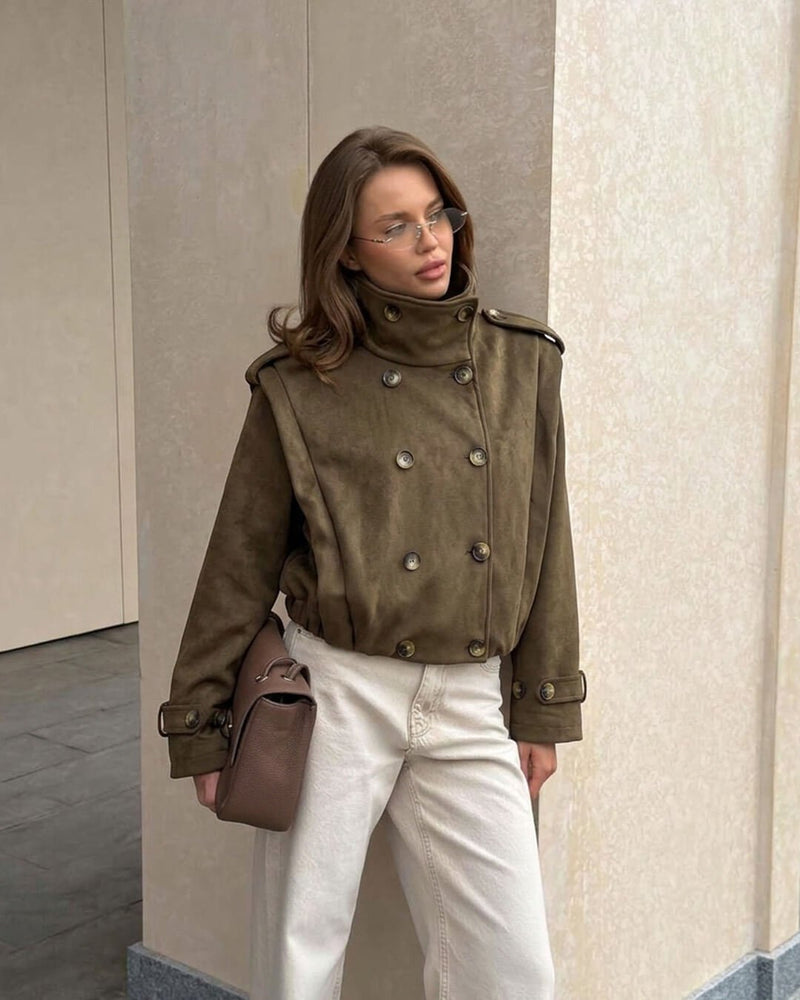 ZEYA - Sabrina Retro Faux Suede Cropped Trench