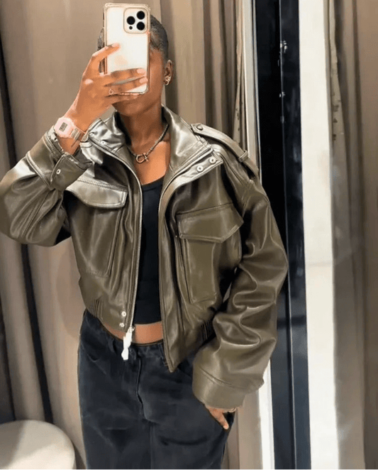 ZEYA - Sofia Faux Leather Bomber Jacket