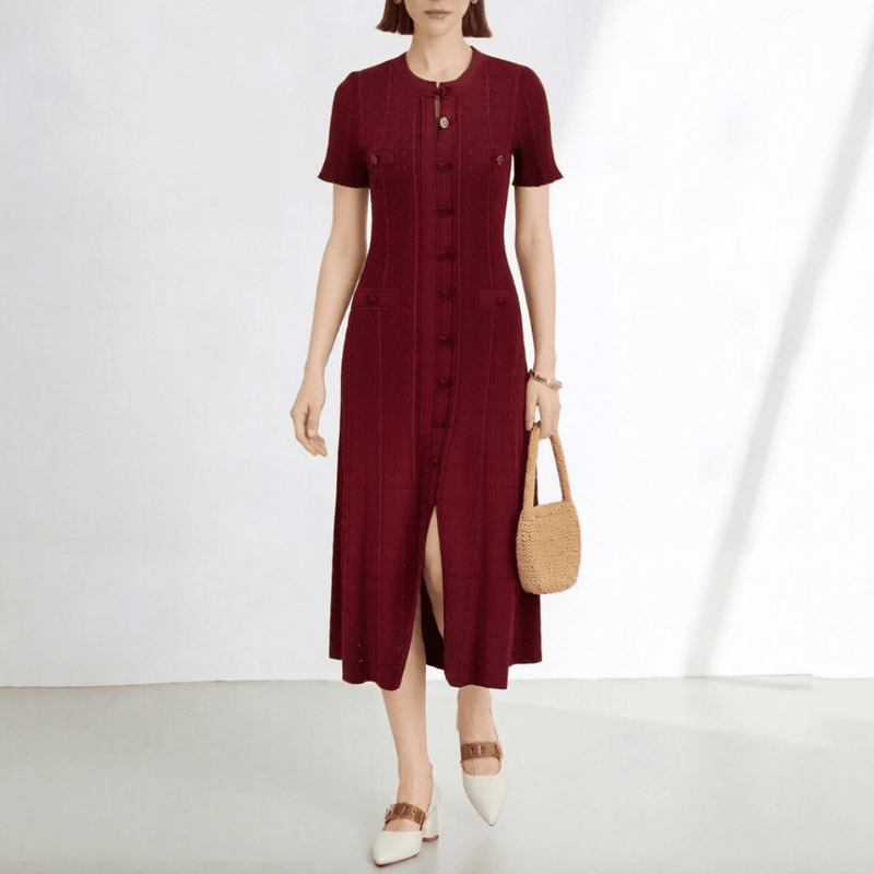 ZEYA - Soraya French V - Neck Knitted Slit Dress