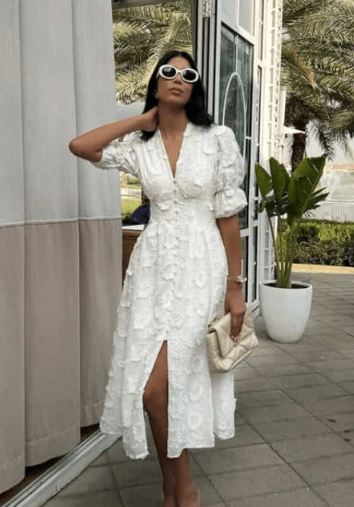 ZEYA - Teresa Embroidered Lace V-Neck Midi Dress