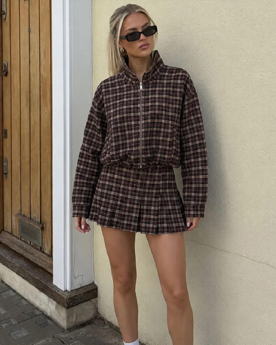ZEYA - Tessa Checked Jacket & Mini Skirt Set