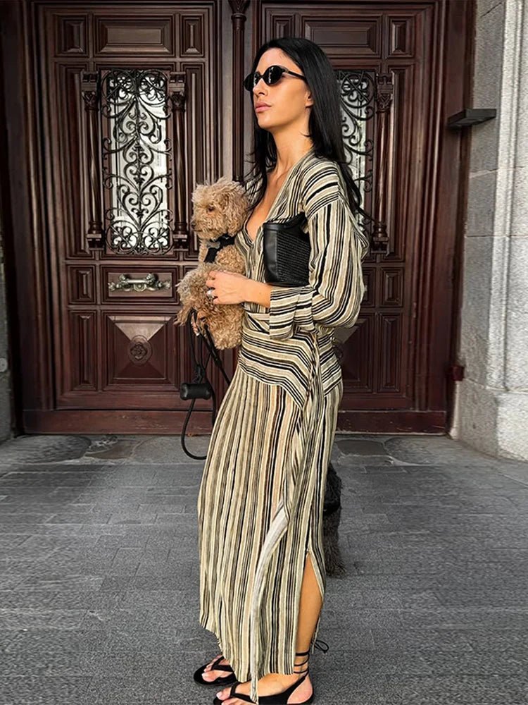 ZEYA - Tessa Striped V-Neck Maxi Dress