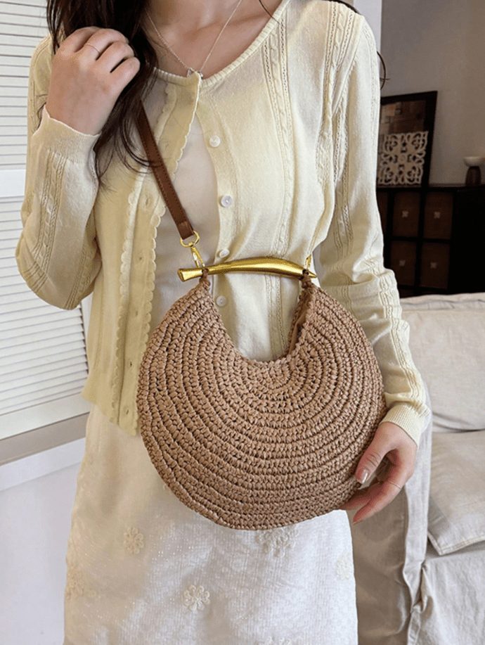ZEYA - Valeria Sequined Straw Shoulder Bag