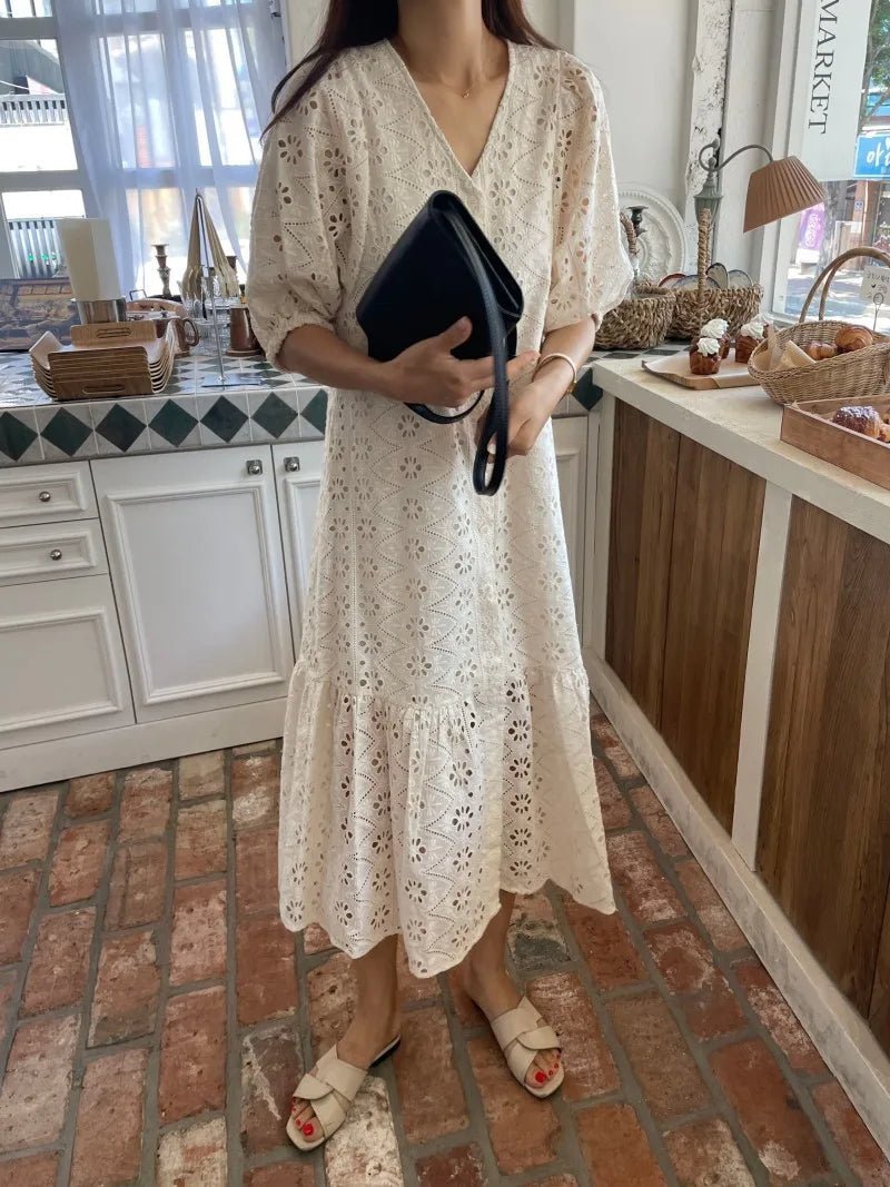 ZEYA - Zelia V - Neck Embroidered Maxi Dress